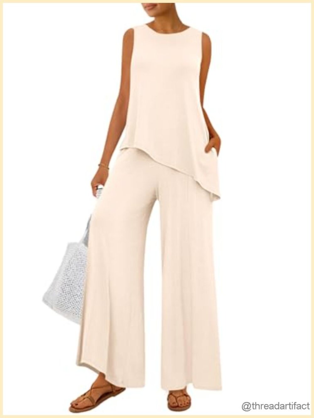 2 Piece Lounge Set Asymmetrical Tank Top Wide Leg Pants Tracksuit